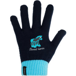 Gants équitation enfant TRICOT marine et turquoise