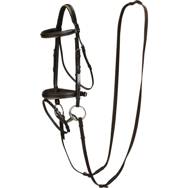 Filet & rênes cheval et poney cuir muserolle française marron EDIMBURGH 500