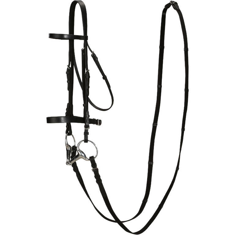 Horse & Pony Leather Bridle With French Noseband & Reins Set 100 - Black