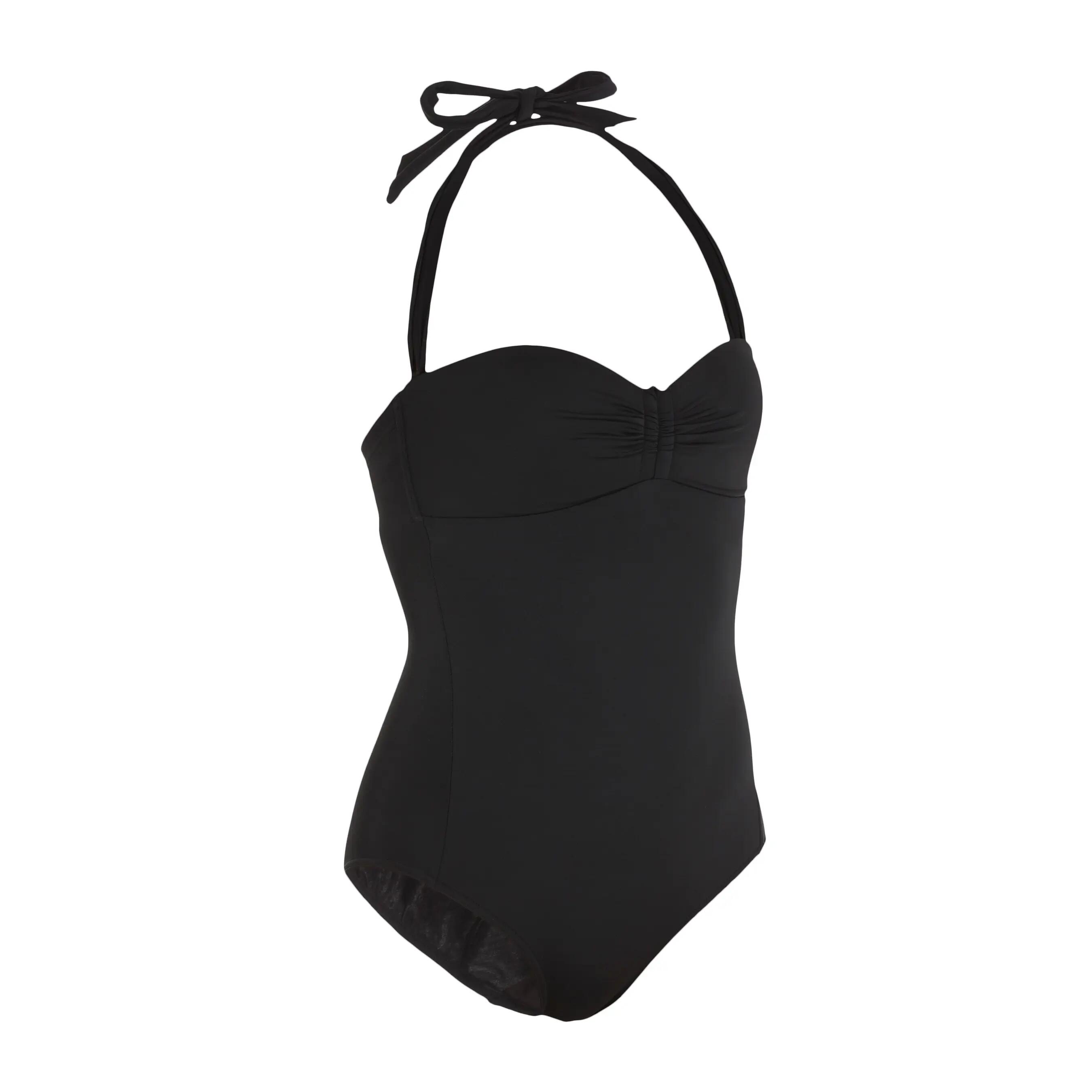 Coco Women's One-Piece Swimsuit with Padded Cups and Removable Neck Tie - Black 2/13