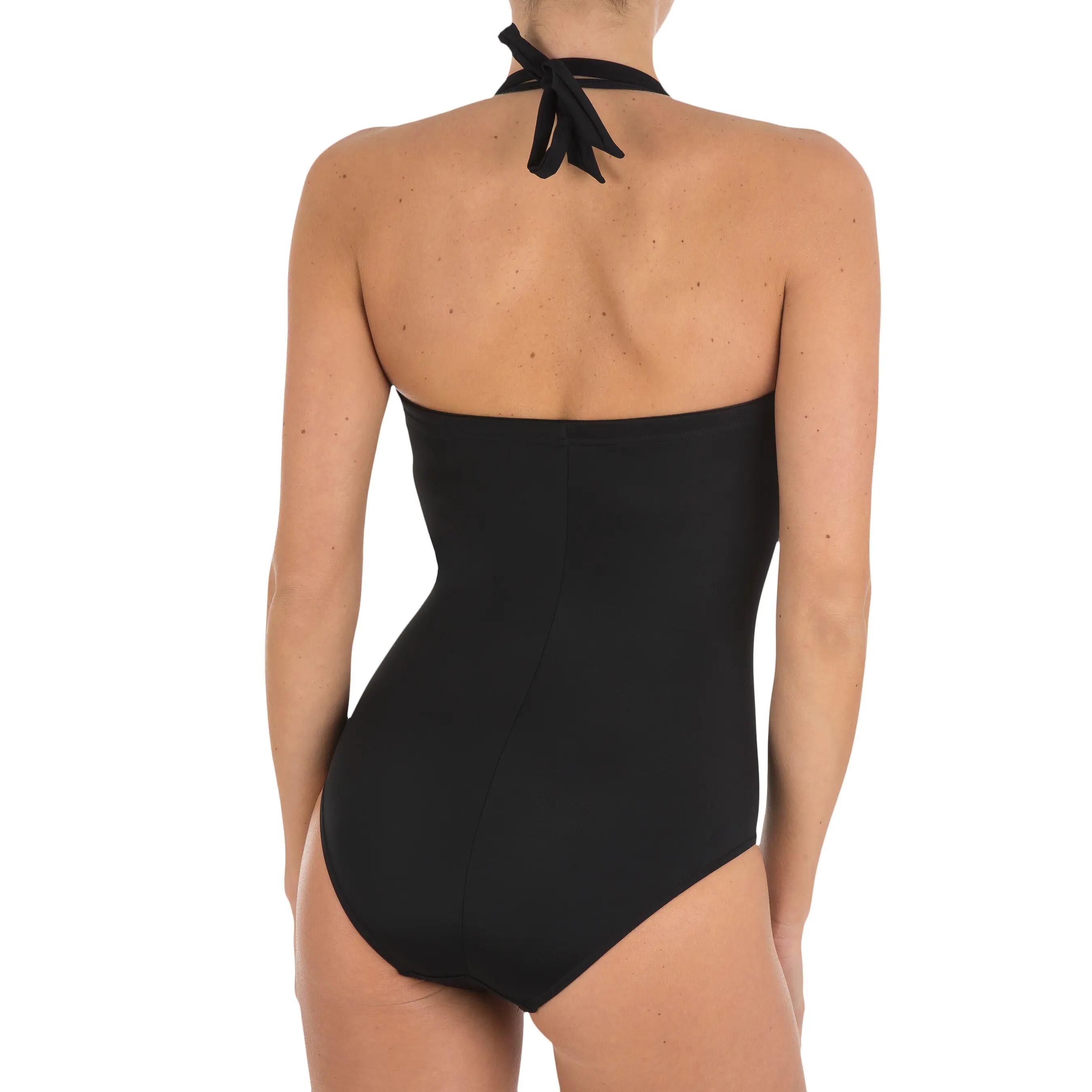Coco Women's One-Piece Swimsuit with Padded Cups and Removable Neck Tie - Black 3/13