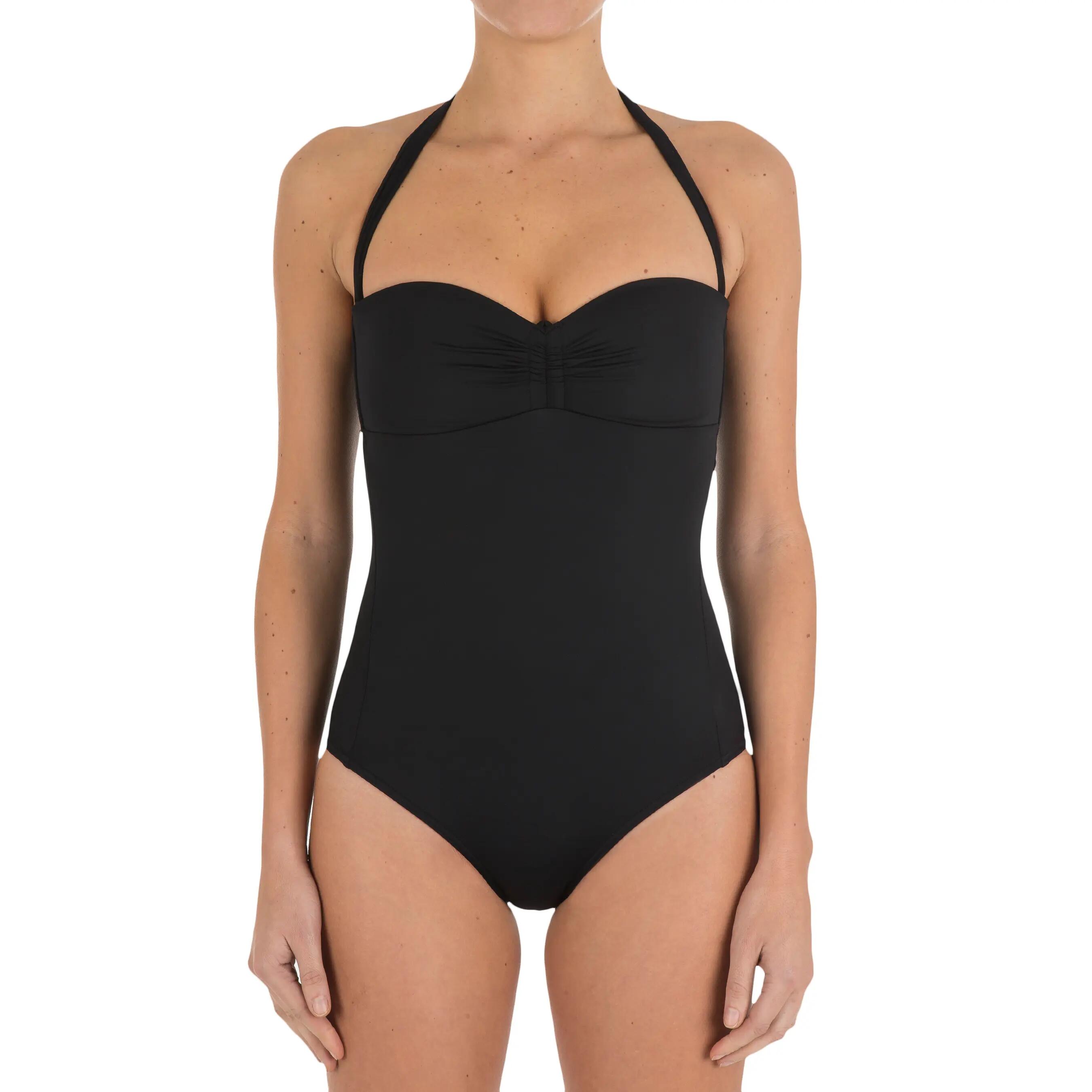 Coco Women's One-Piece Swimsuit with Padded Cups and Removable Neck Tie - Black 5/13