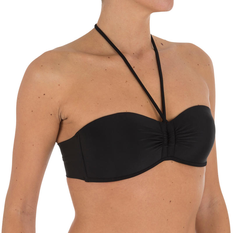 HAUT DE MAILLOT DE BAIN FEMME LAETI BANDEAU COQUES FIXES NOIR