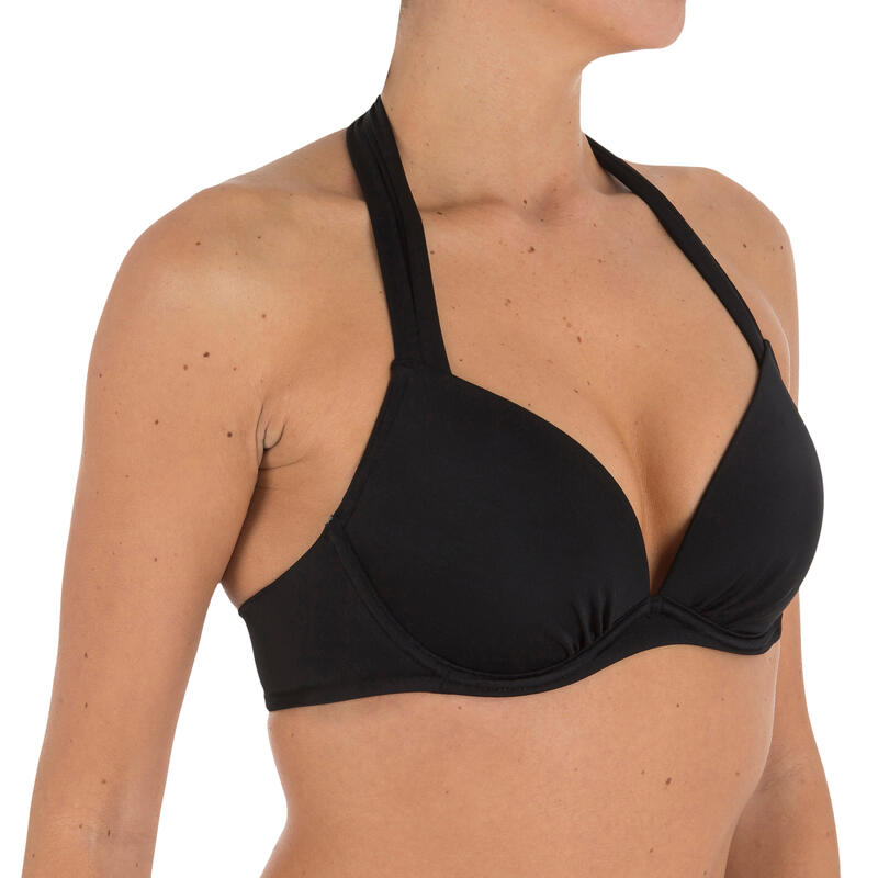 Top bikini Mujer surf push up relleno fijo aros negro