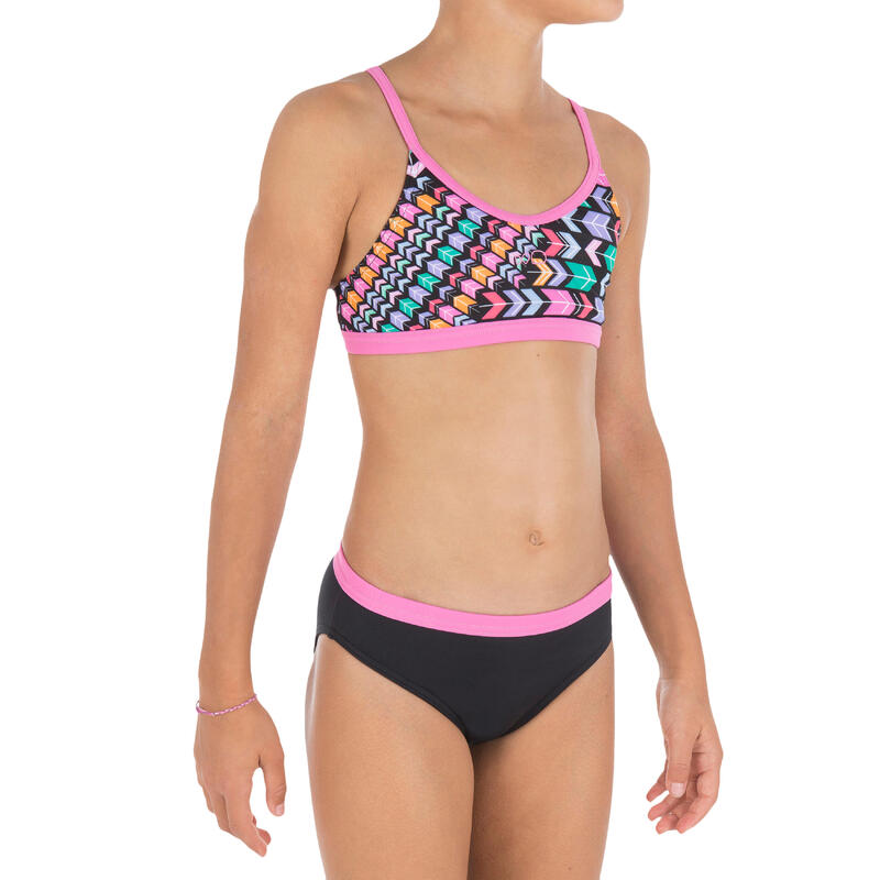 Maillot de bain de natation fille 2 pièces Riana All Flech Noir