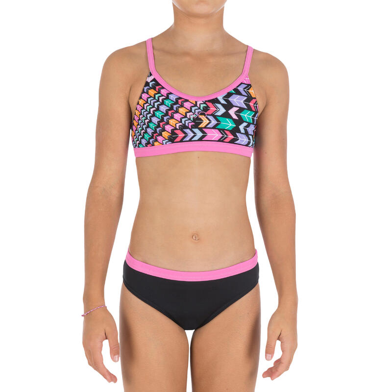 Maillot de bain de natation fille 2 pièces Riana All Flech Noir