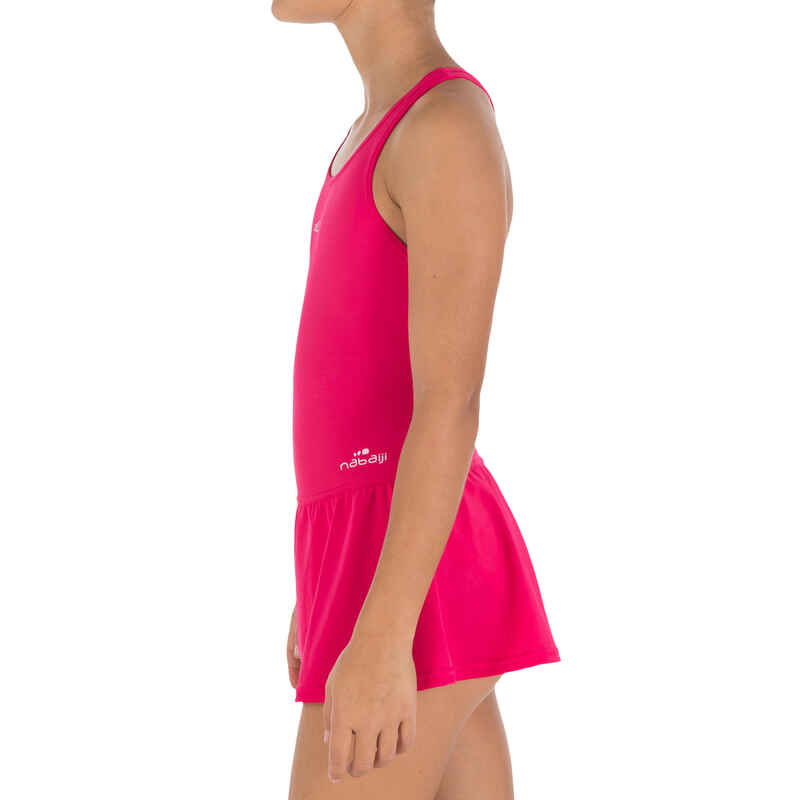 Girls One Piece Swimsuit Leony Skirt Pink Decathlon