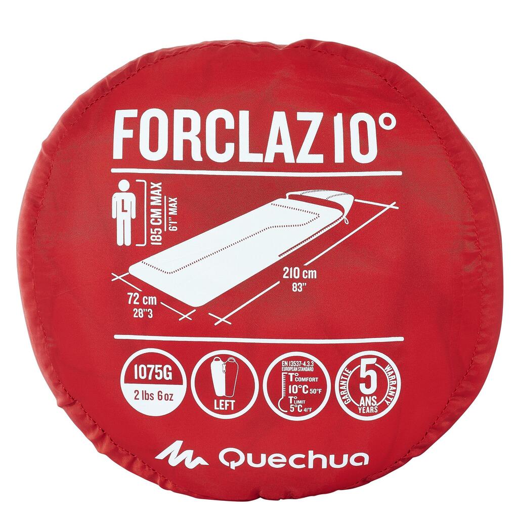 Schlafsack Camping Forclaz 10°C links rot