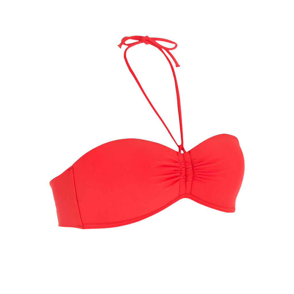 Haut de maillot de bain femme bandeau LAETI rouge carnaby avec coques fixes