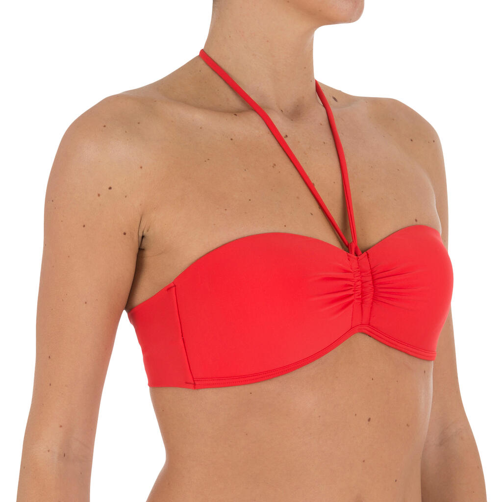 Haut de maillot de bain femme bandeau LAETI rouge carnaby avec coques fixes