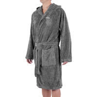 Adult soft microfibre bathrobe with hood pockets and belt - Dark Grey