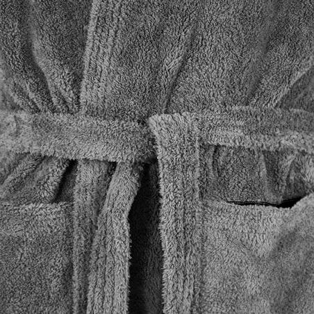 Adult soft microfibre bathrobe with hood pockets and belt - Dark Grey