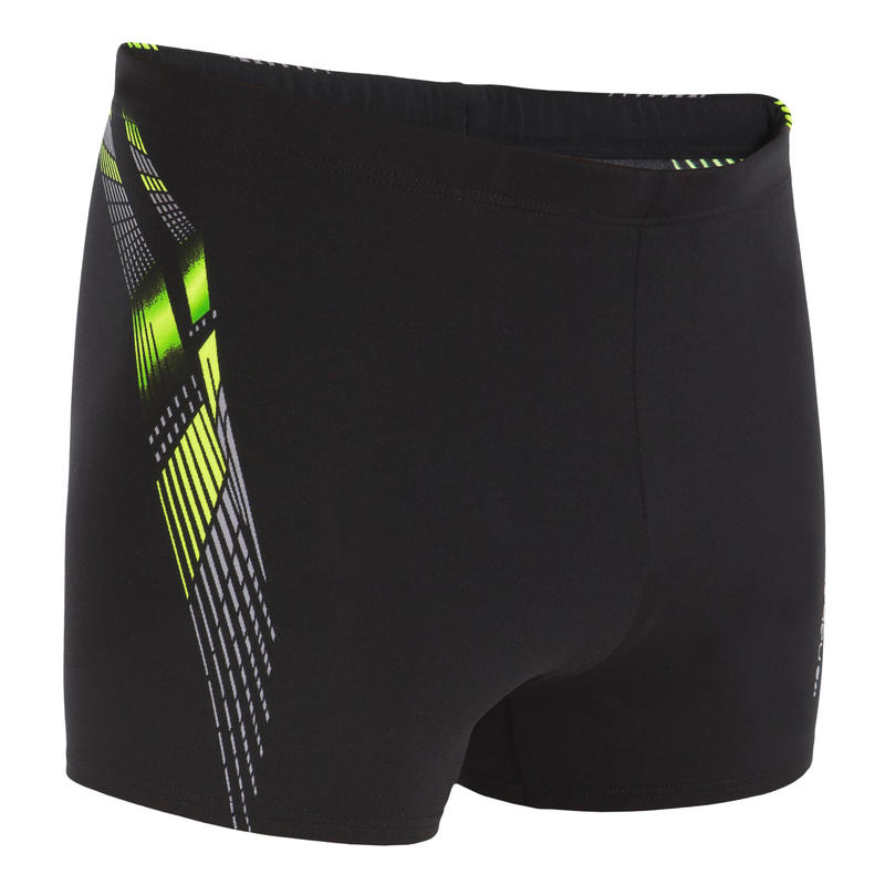 MAILLOT DE BAIN NATATION HOMME BOXER 500 IMPRIMÉ ADI NOIR JAUNE MAILLOT DE BAIN NATATION HOMME BOXER 500 IMPRIMÉ ADI NOIR JAUNE