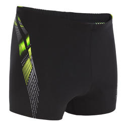MAILLOT DE BAIN NATATION HOMME BOXER 500 PRINT ADI NOIR JAUNE