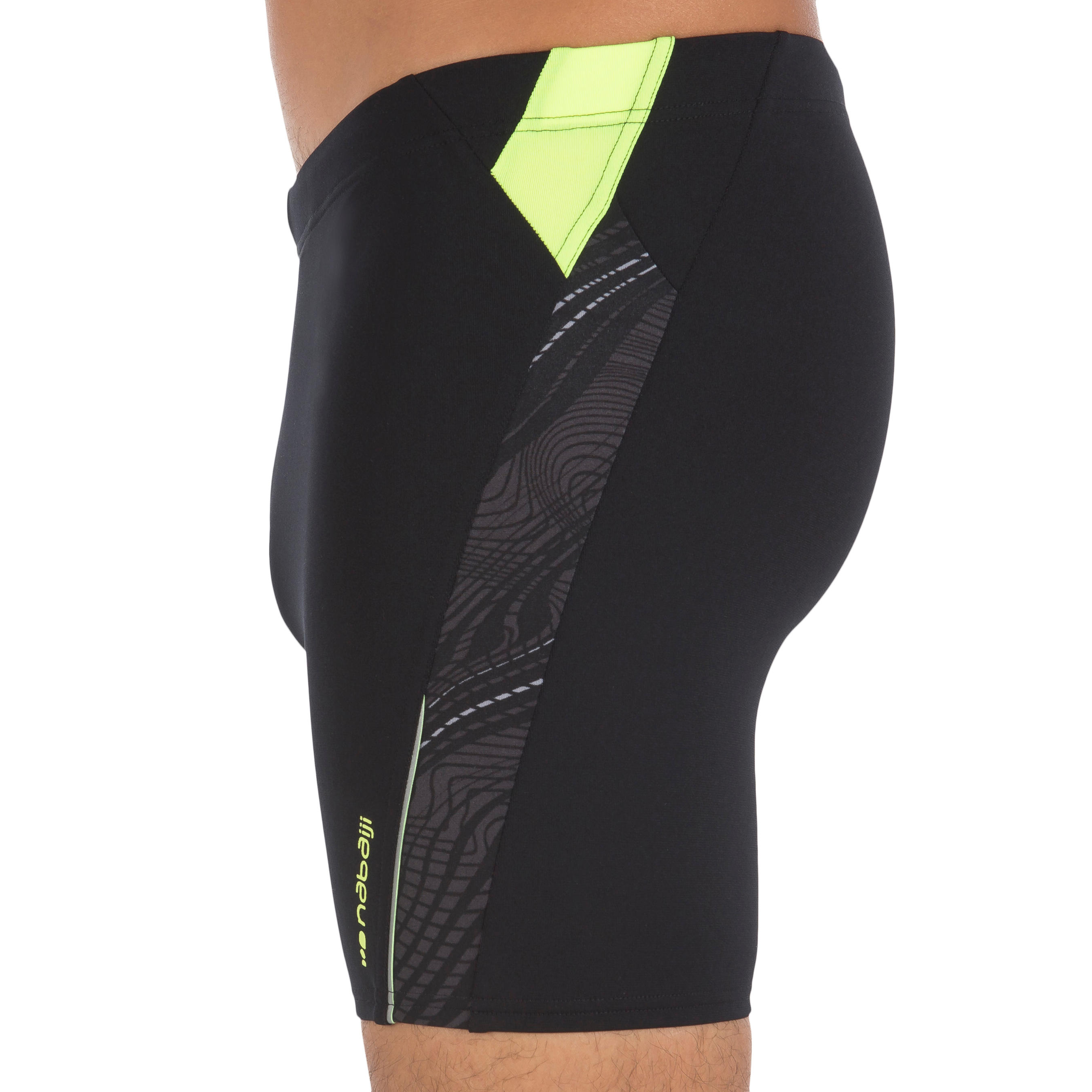 MEN'S LONG SWIMMING BOXERS - BLACK / YELLOW 3/8