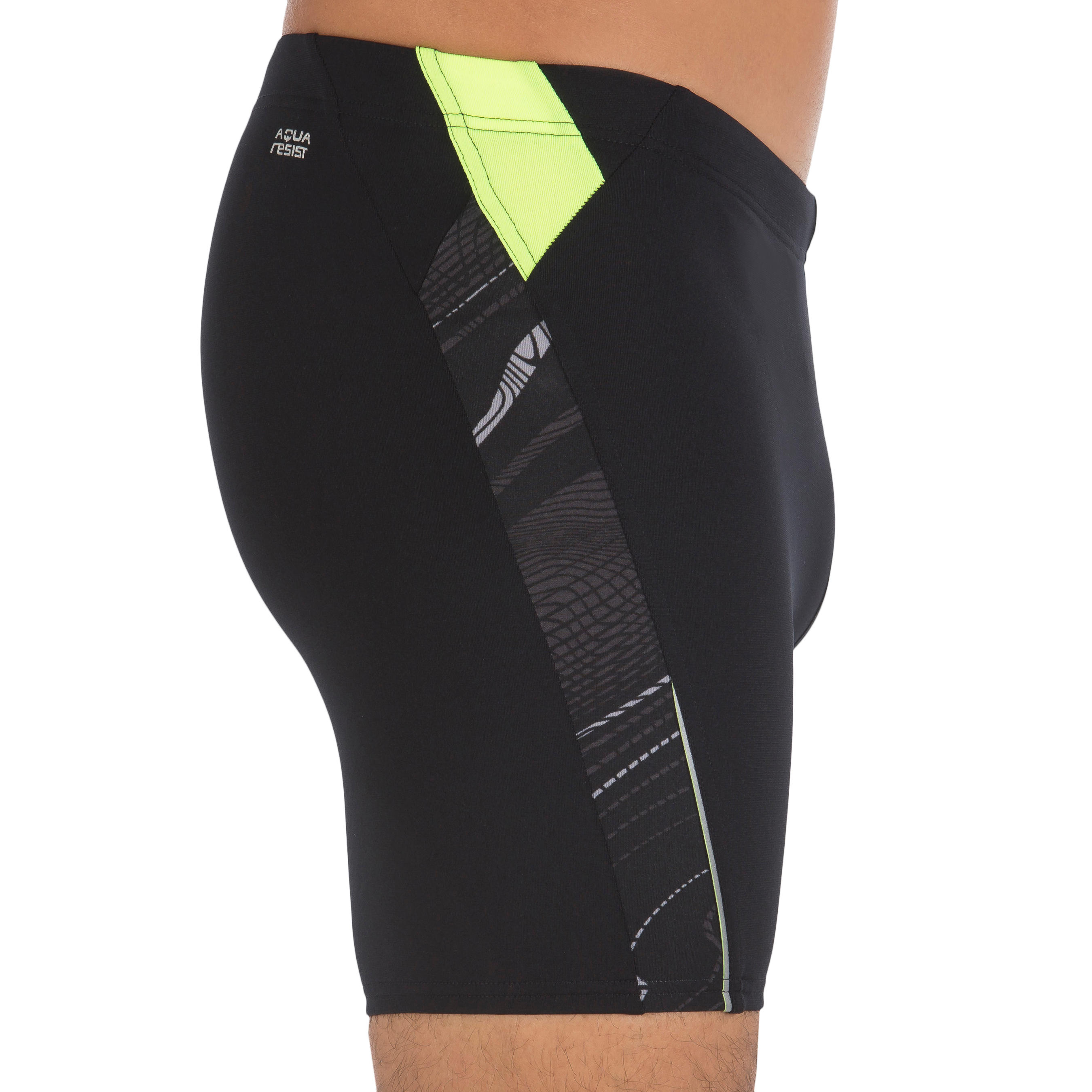 MEN'S LONG SWIMMING BOXERS - BLACK / YELLOW 5/8