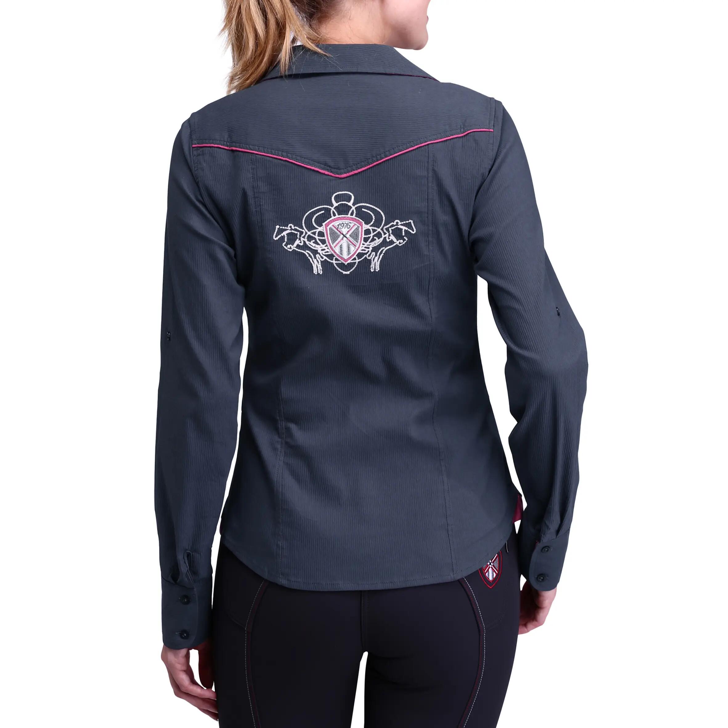 Performer Women's Horse Riding Shirt - Grey/Pink 3/23
