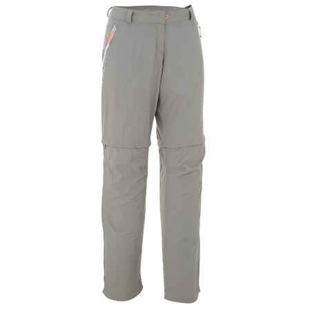 Women's Forclaz 100 modular grey trekking trousers