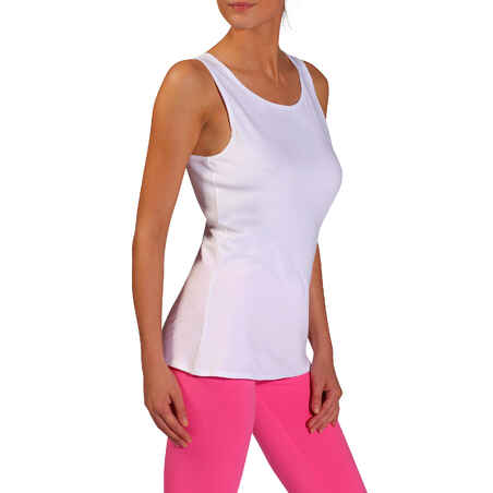 Women's Straight-Cut Crew Neck Cotton Fitness Tank Top 100 - Icy White
