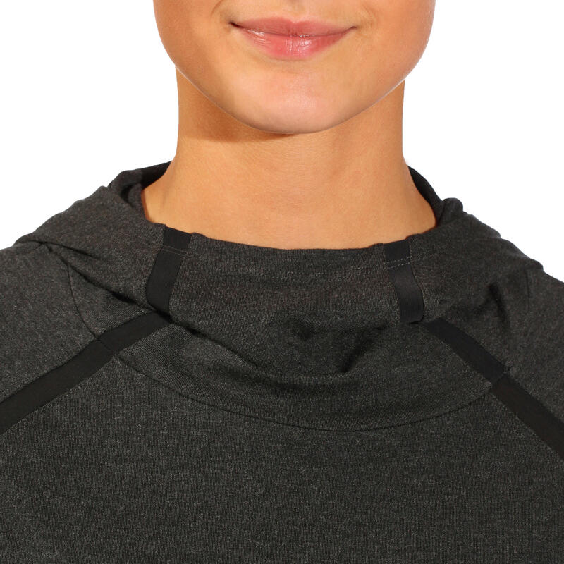 T-shirt manches longues Active capuche fitness femme gris chiné foncé