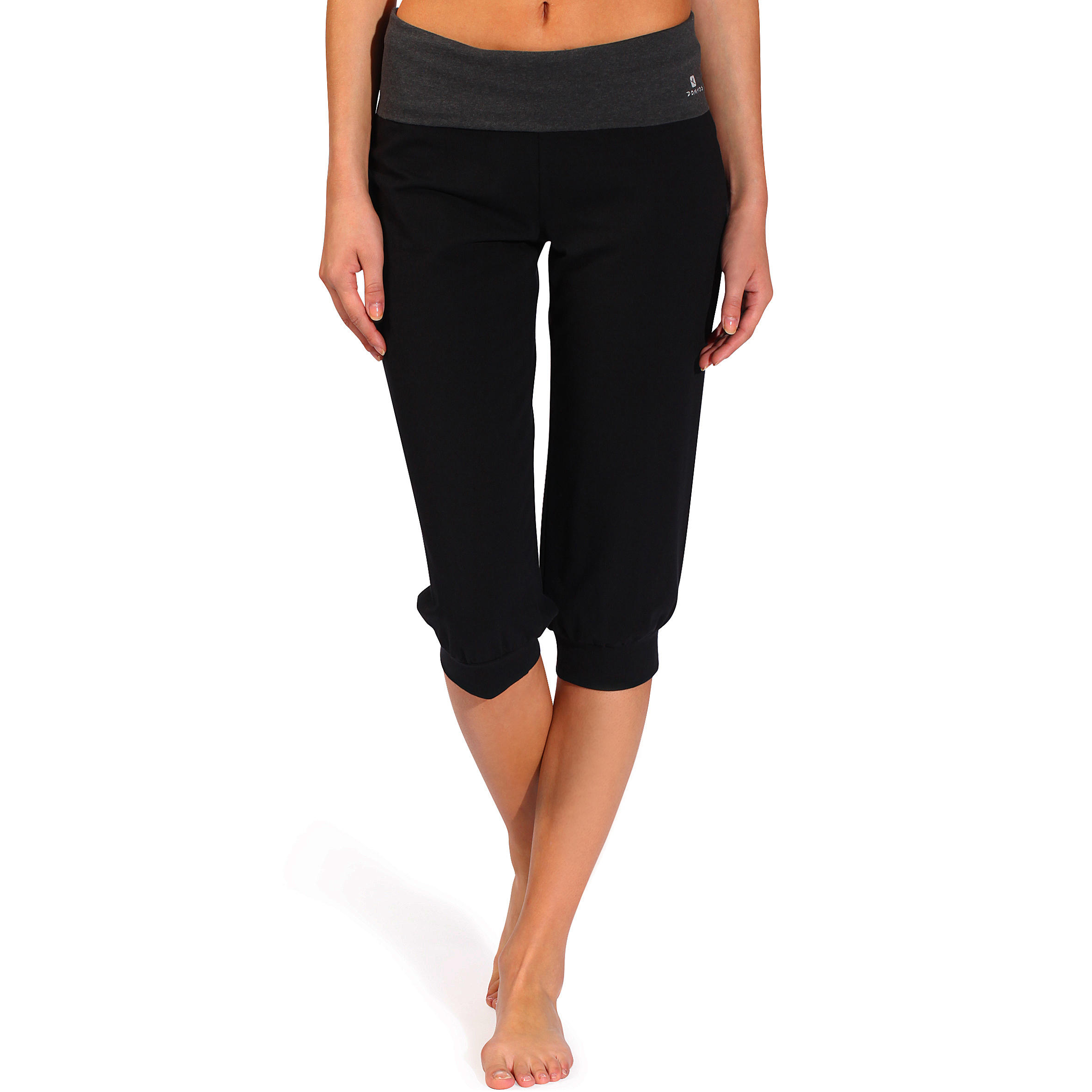 Women's Organic Cotton Yoga Cropped Bottoms - Black/Grey 2/13