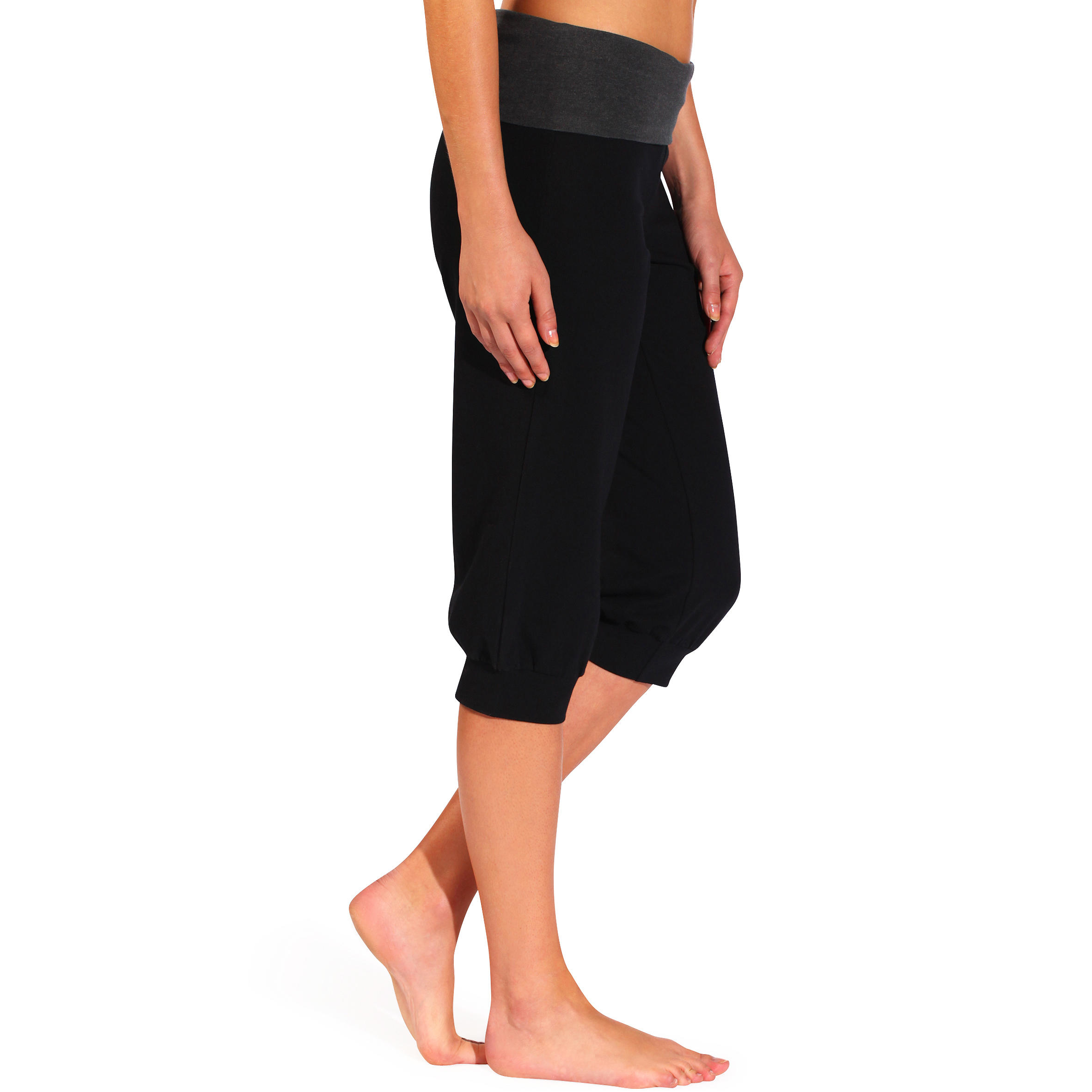 Women's Organic Cotton Yoga Cropped Bottoms - Black/Grey 3/13