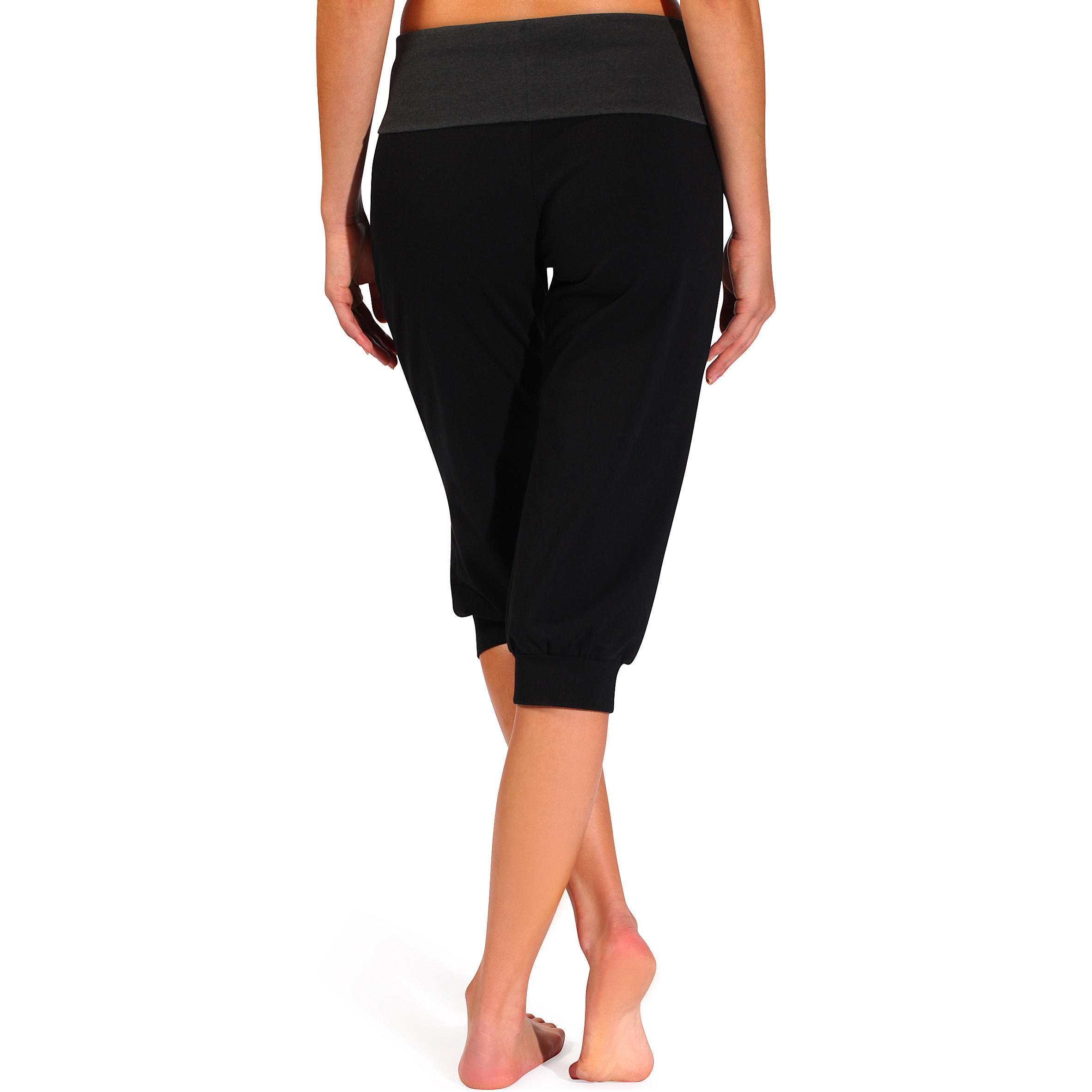 Women's Organic Cotton Yoga Cropped Bottoms - Black/Grey 4/13