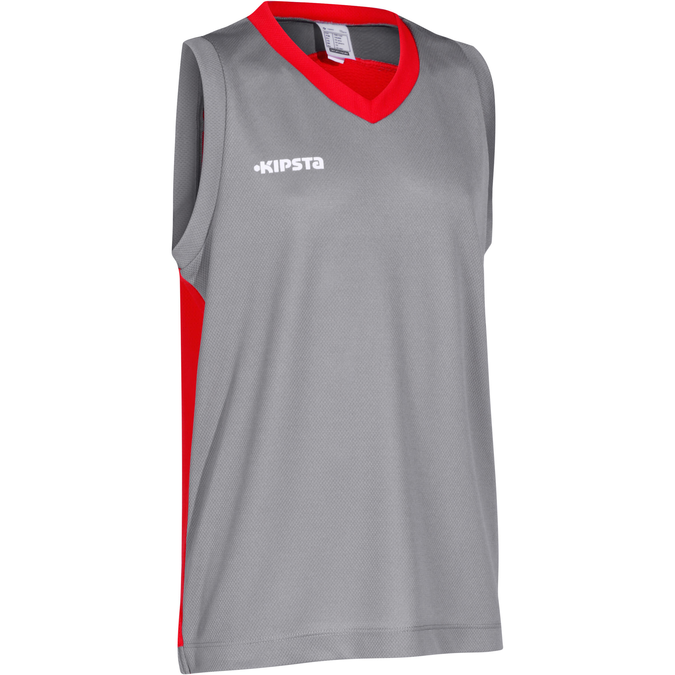 B500 Kids Basketball Jersey Grey Red TARMAK Decathlon