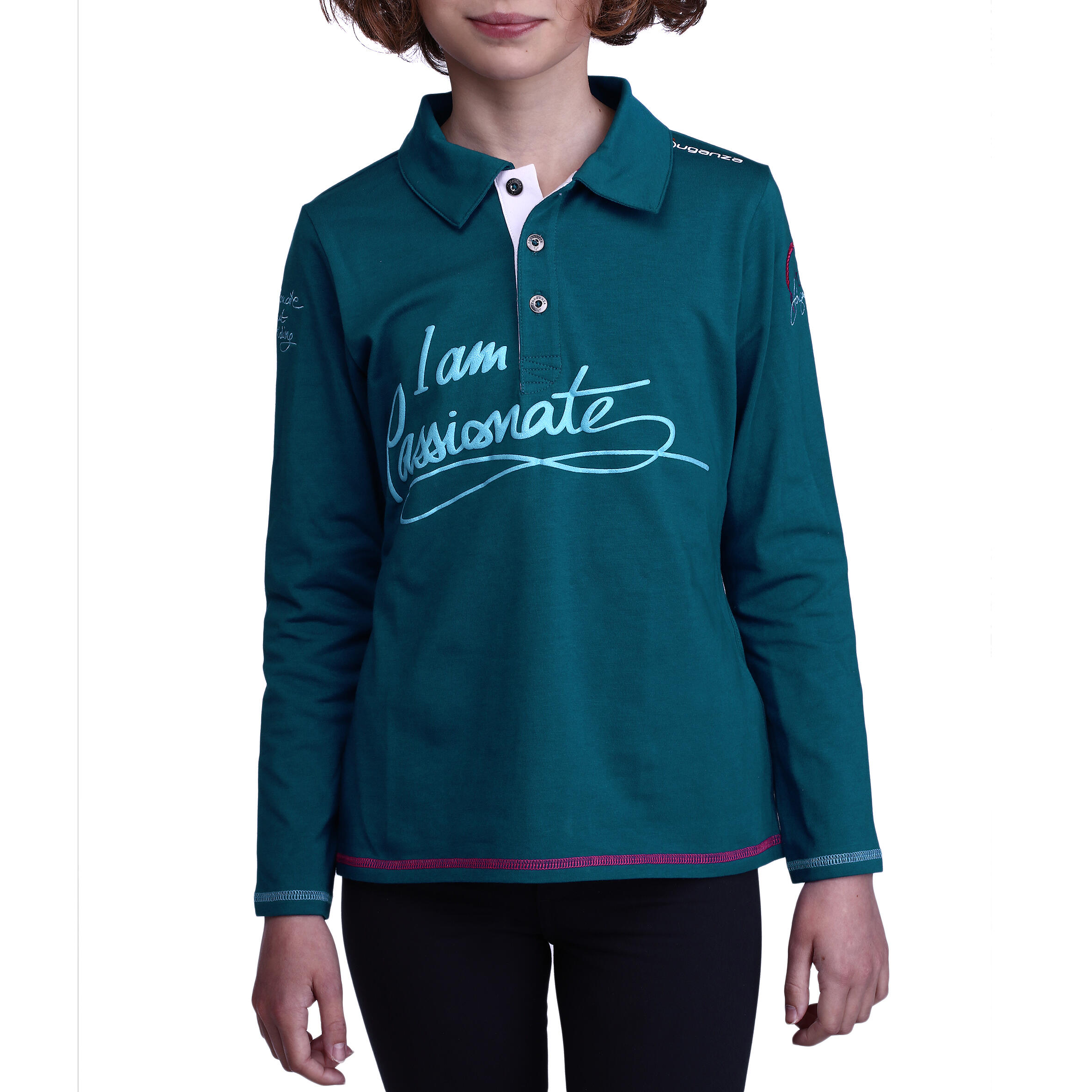 Kinderpolo met lange mouwen Passionate ruitersport celtic blue 2/14