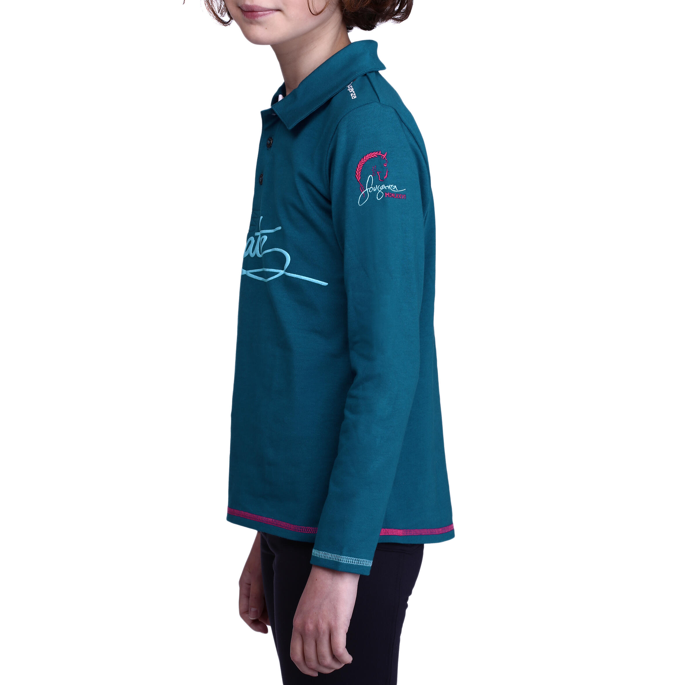 Kinderpolo met lange mouwen Passionate ruitersport celtic blue 5/14