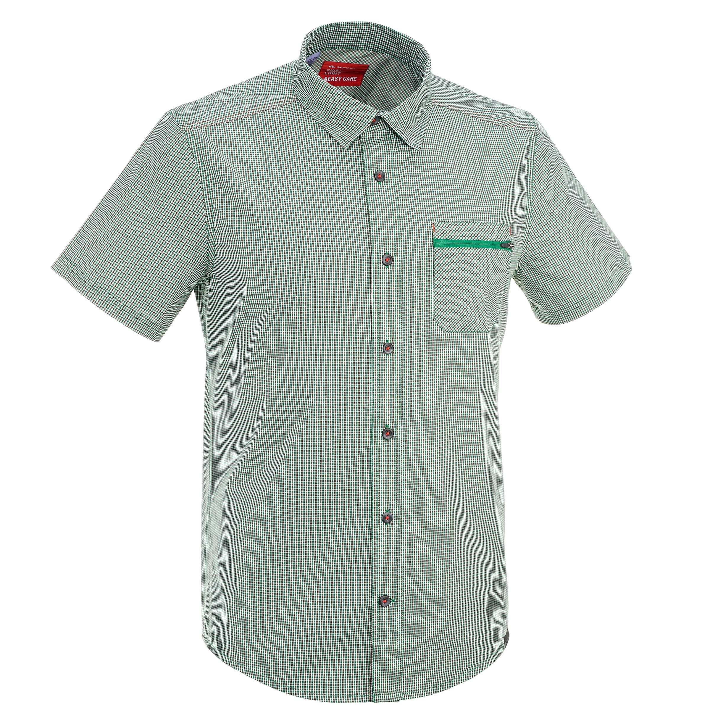 QUECHUA Arpenaz 100 Men's Short-Sleeve Hiking Shirt - Green