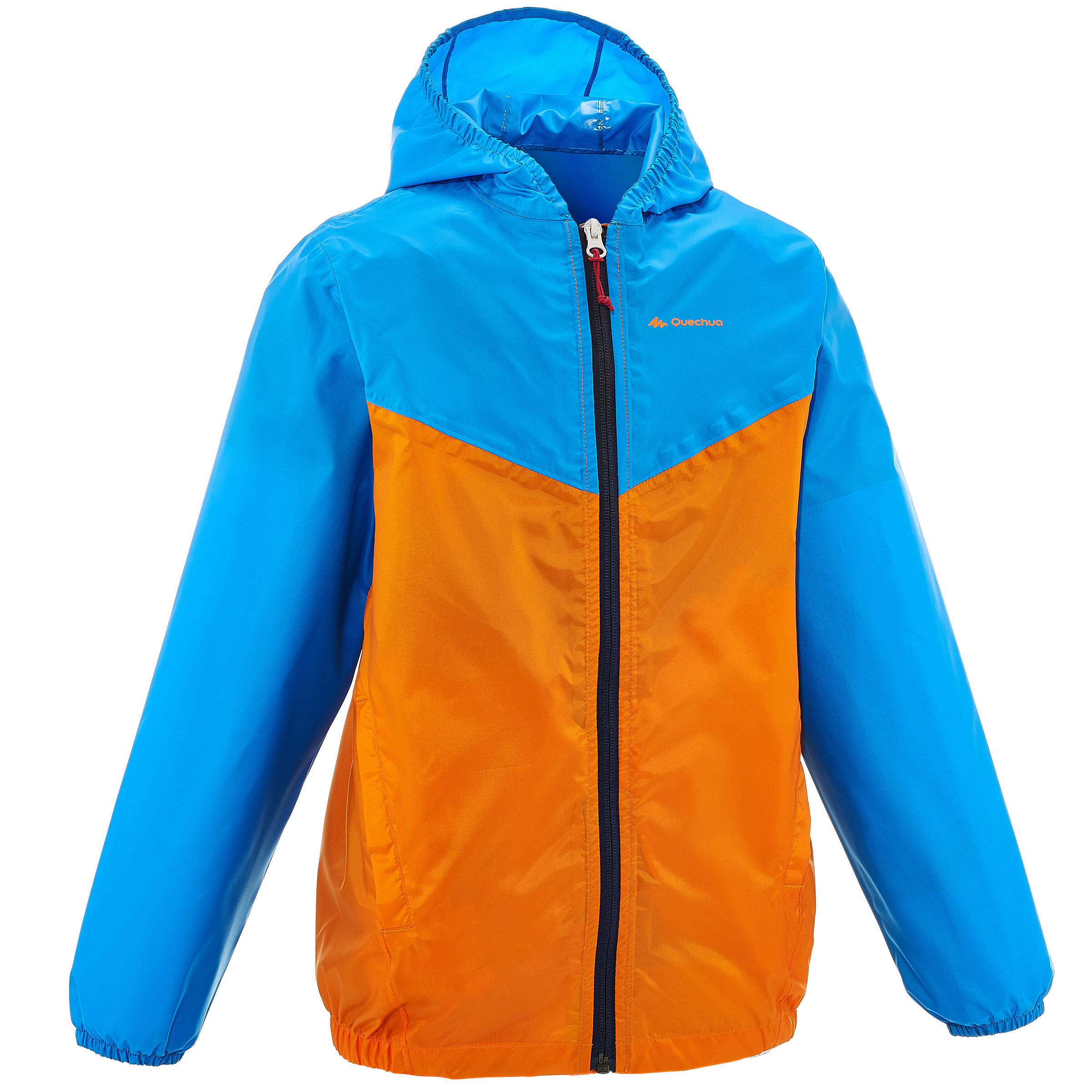 QUECHUA Rain Cut Zip Children's Hiking Waterproof Jacket Orange/Blue