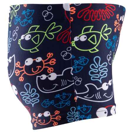 מכנסי שחייה בוקסר מודפסים לתינוקות/לילדים - כחול עם הדפס דגים