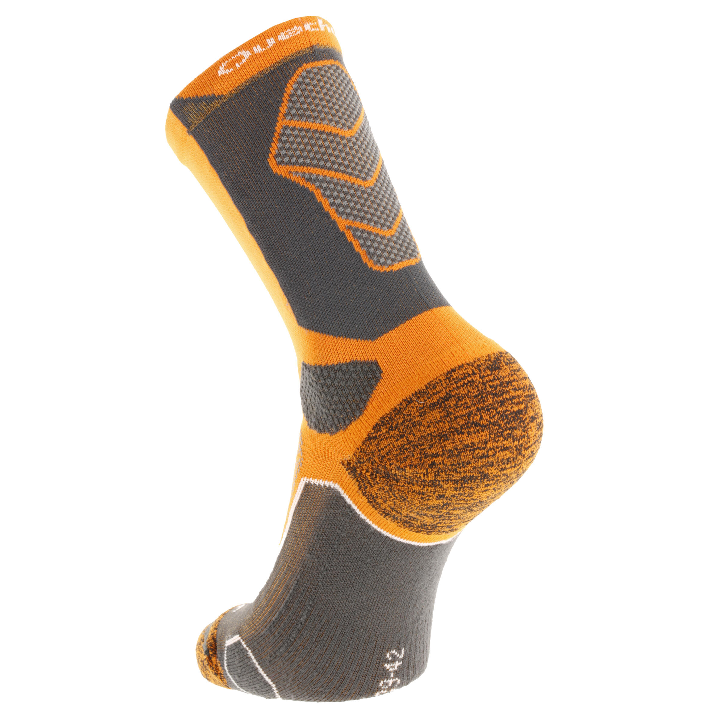 2 pairs of high length adult F500 mountain hiking socks in orange 3/8