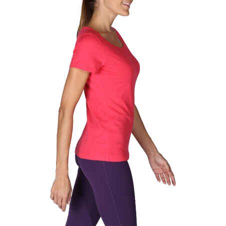 Sportee 100 Women's Short-Sleeved Gym & Pilates T-Shirt - Pink