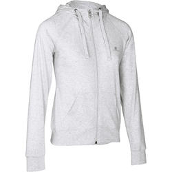 Veste légère zippée capuche, fitness femme, gris chiné clair