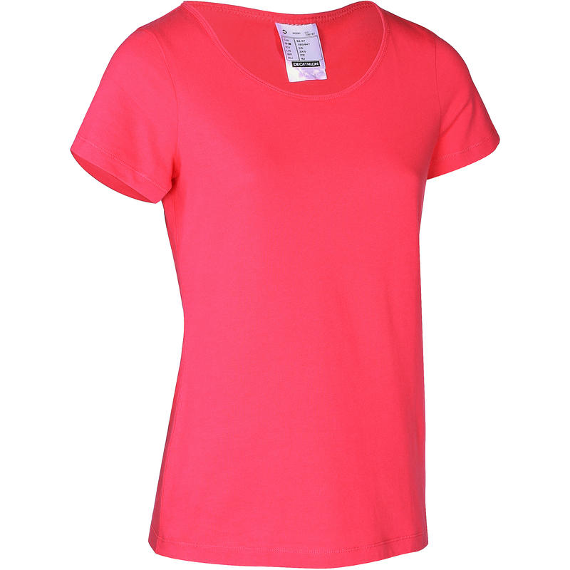 Playera 100 de manga corta de gimnasia y pilates mujer rosa Sportee Playera 100 de manga corta de gimnasia y pilates mujer rosa Sportee