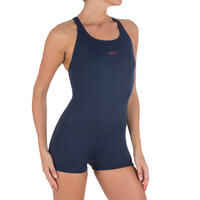 Leony Women's One-Piece Legsuit Shorty Swimsuit - Dark Blue