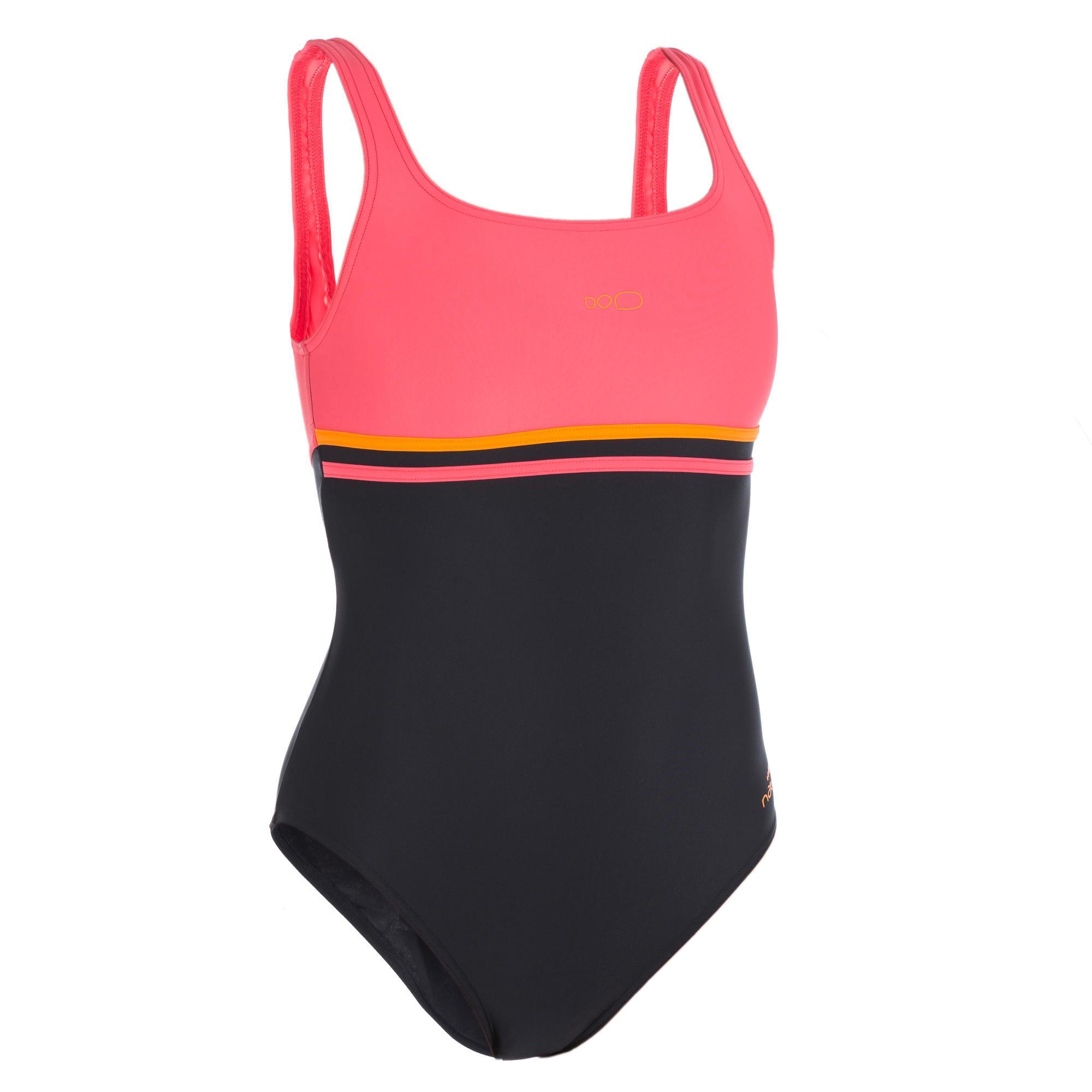 Maillot De Bain De Natation Une Pièce Femme Loran Noir Corail Nabaiji 