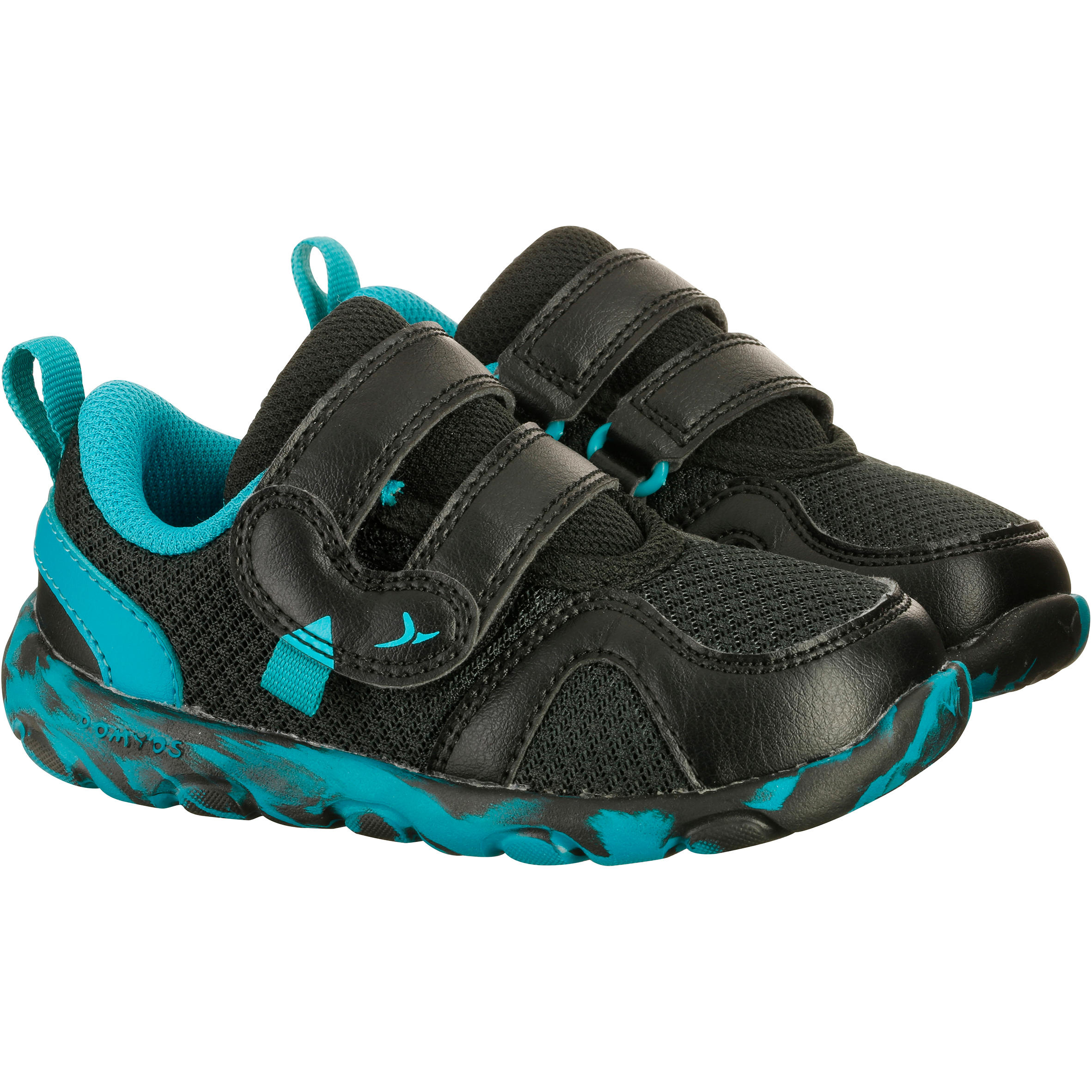 Feasy Light Baby Gym Shoes - Black/Turquoise/Multicoloured Sole 7/18