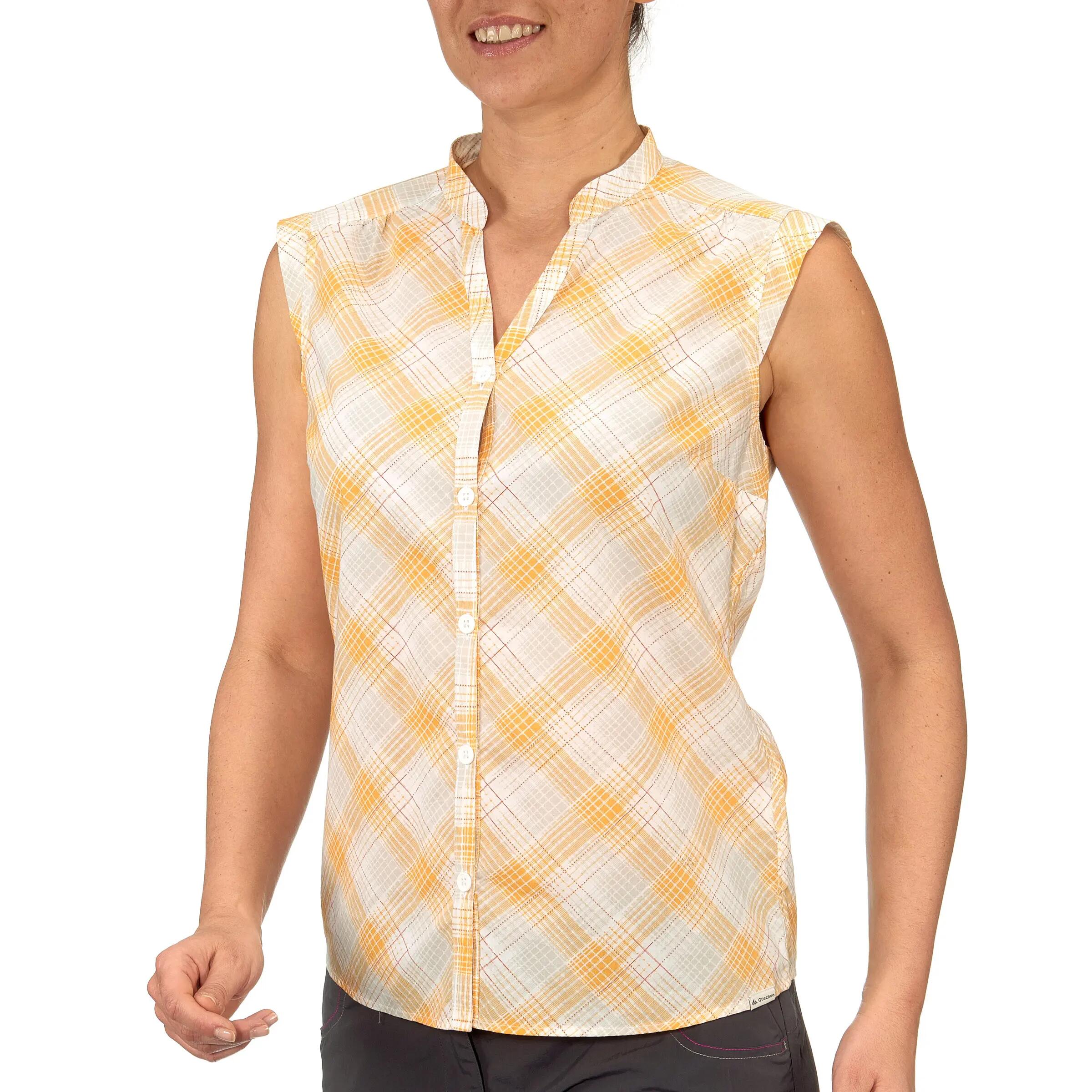 Arpenaz 100 women's sleeveless walking shirt - yellow check 2/10