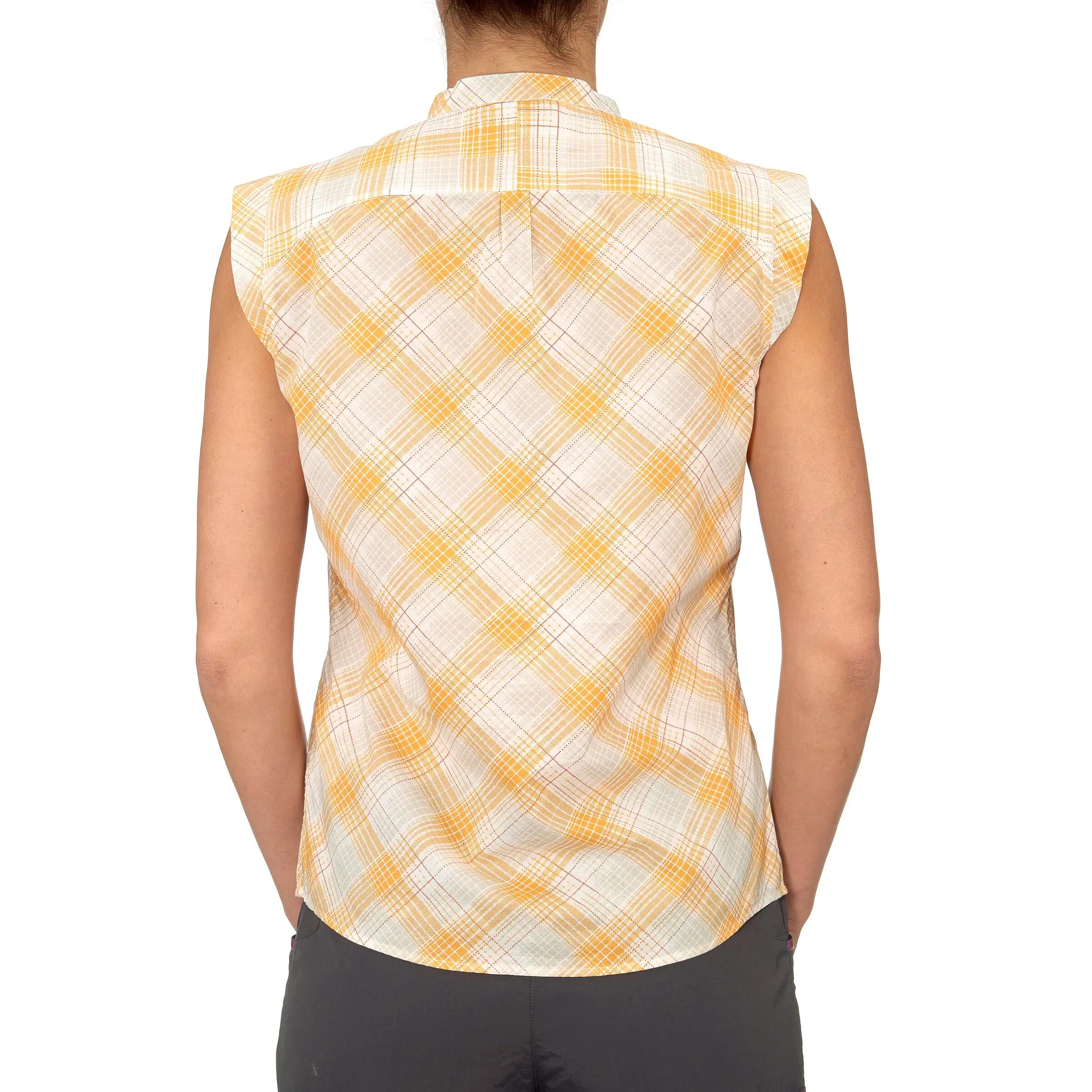 Arpenaz 100 women's sleeveless walking shirt - yellow check 4/10