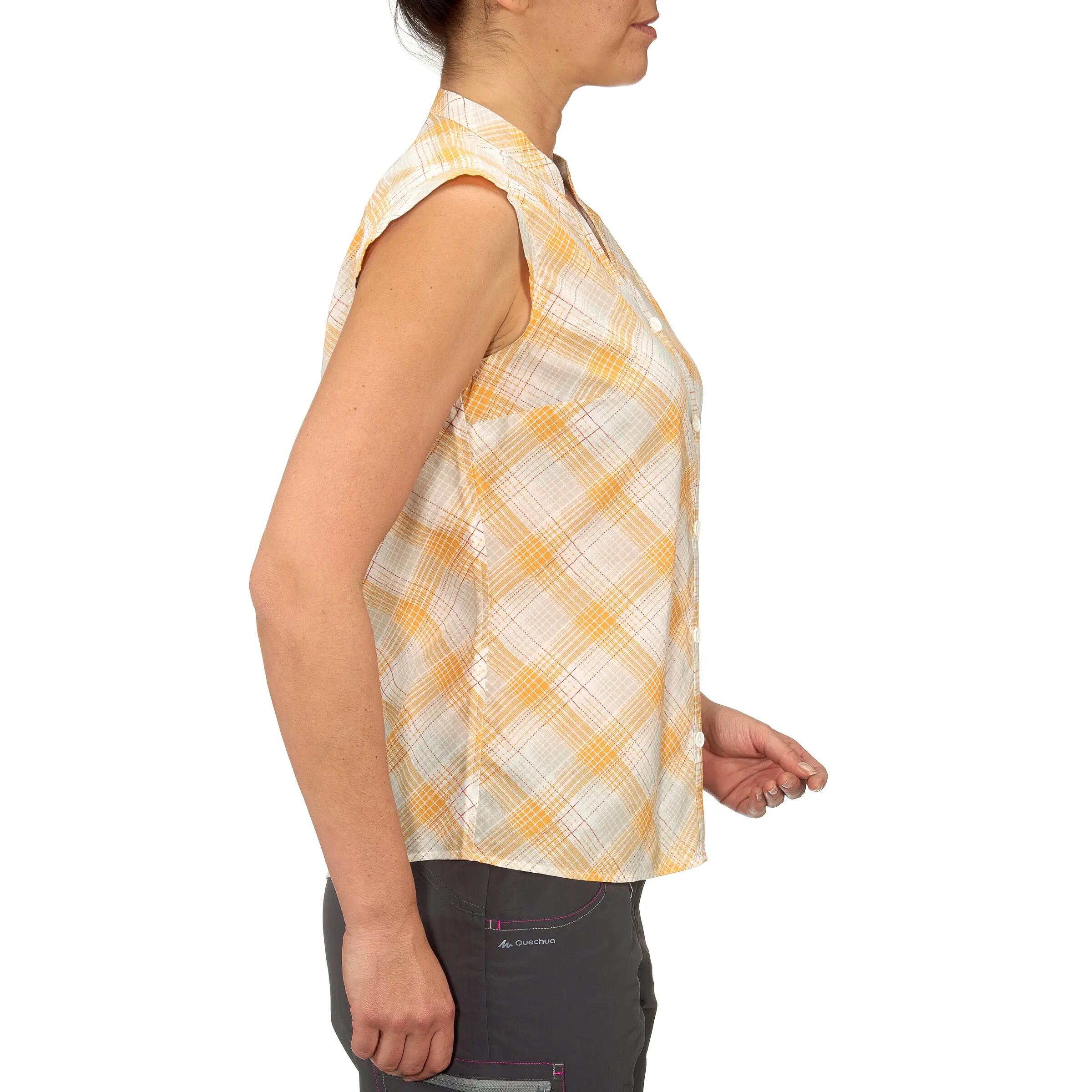 Arpenaz 100 women's sleeveless walking shirt - yellow check 3/10