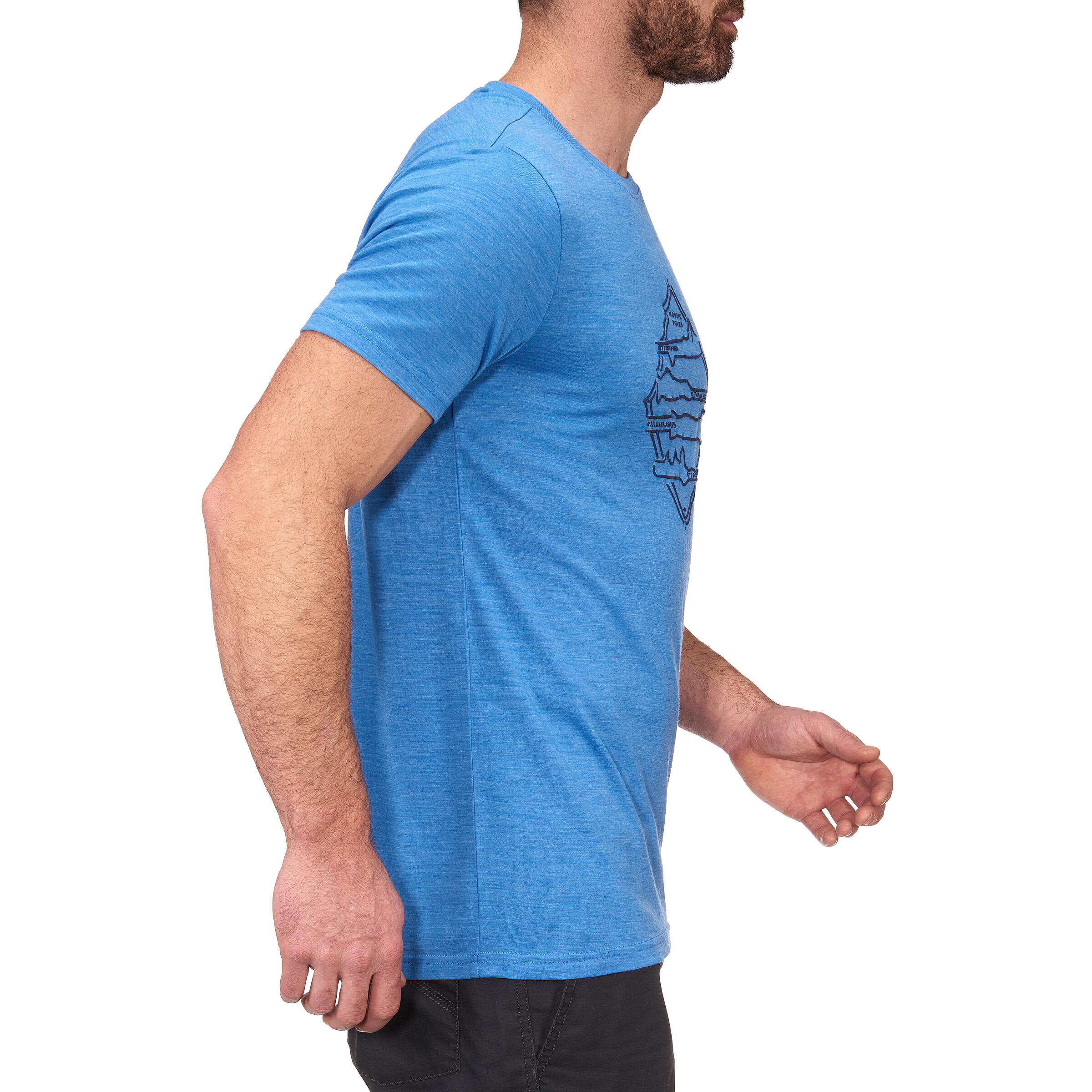 FORCLAZ Men's Short-sleeve Hiking T-shirt Techwool 155 - Blue