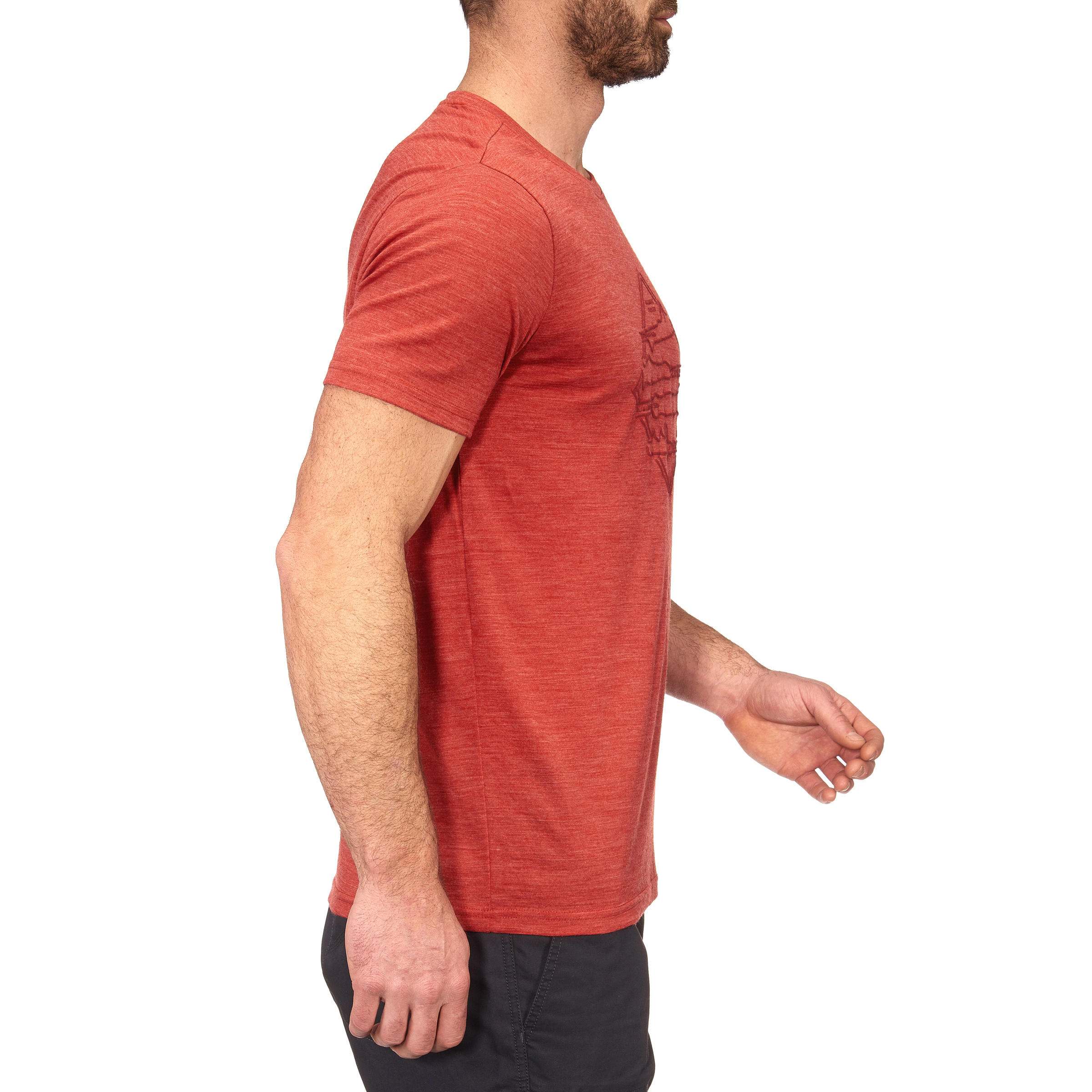 Men's Short-sleeve Hiking T-shirt Techwool 155 - Red FORCLAZ