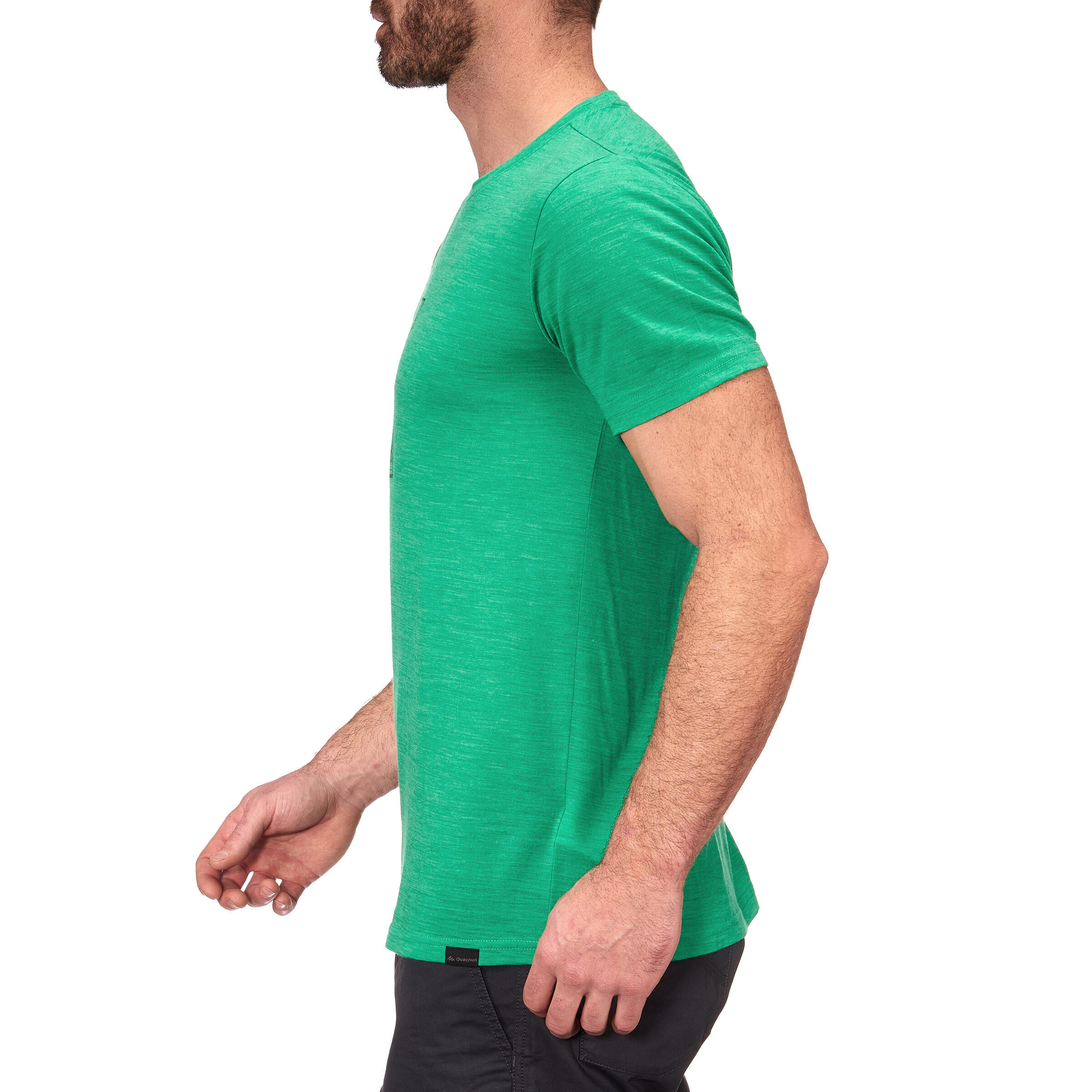 FORCLAZ Men's Short-sleeve Hiking T-shirt Techwool 155 - Green