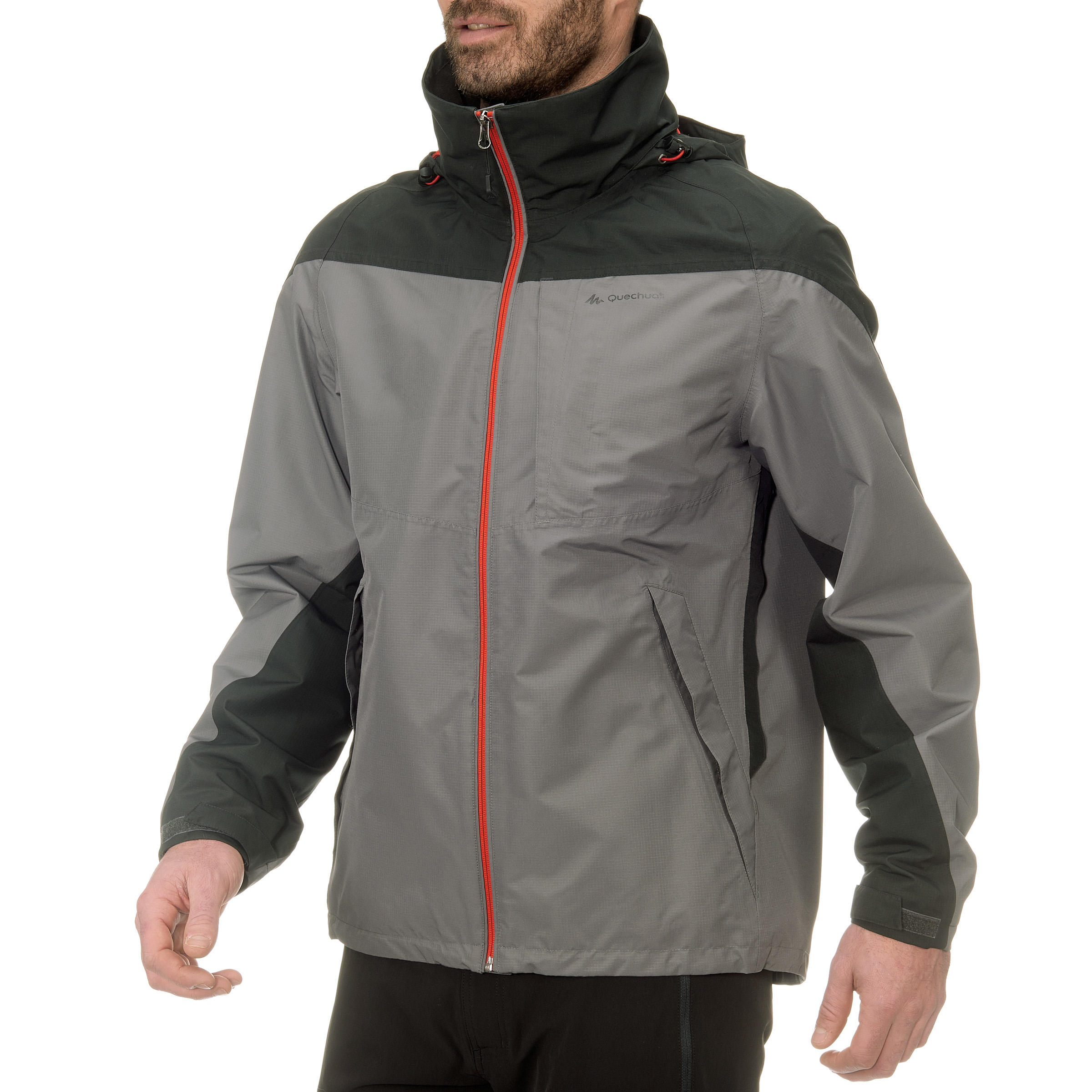 Forclaz 100 Men's Hiking Waterproof Rain jacket - black/grey 3/18