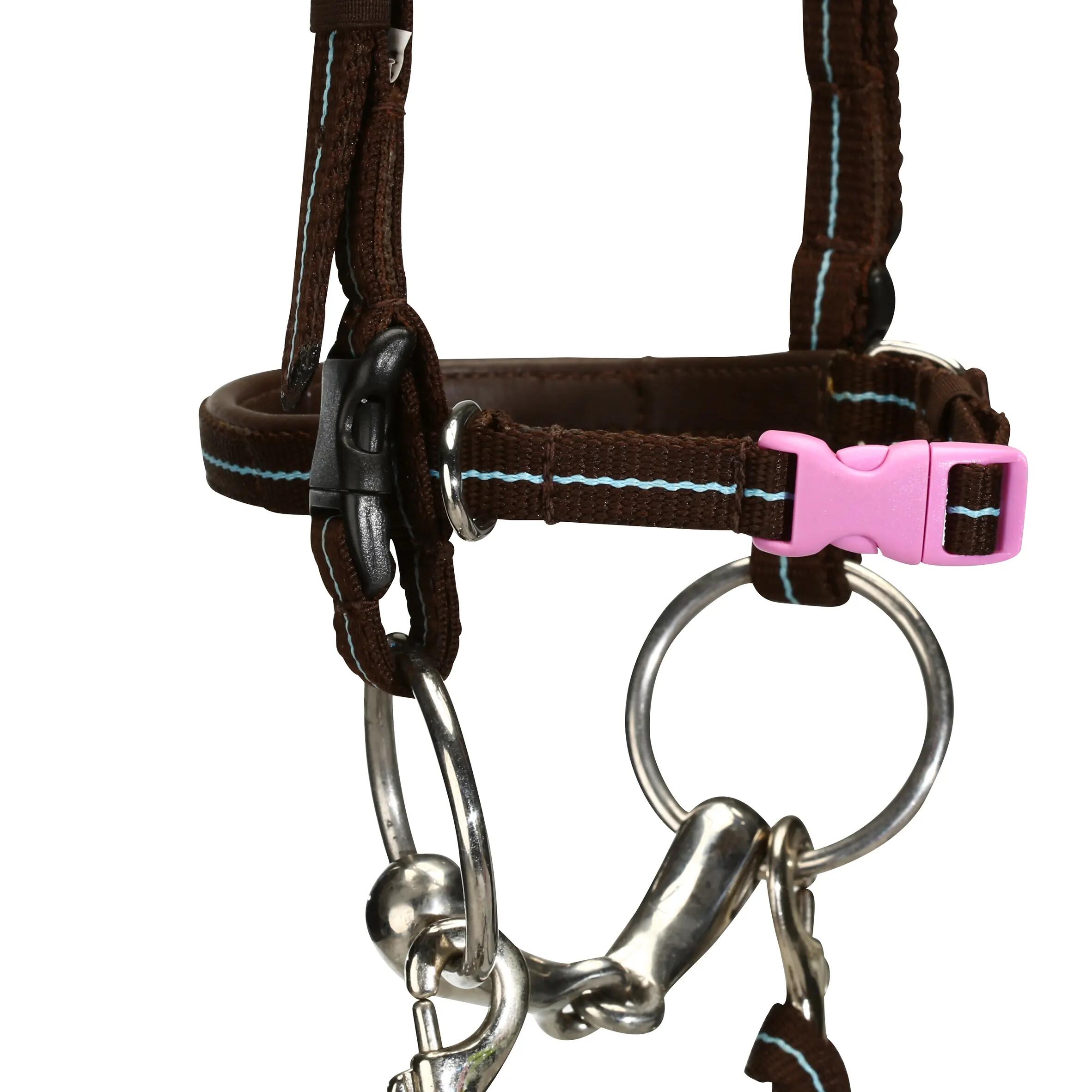 Initiation Horse Riding Pony Bridle + Reins - Brown/Sky Blue 5/14