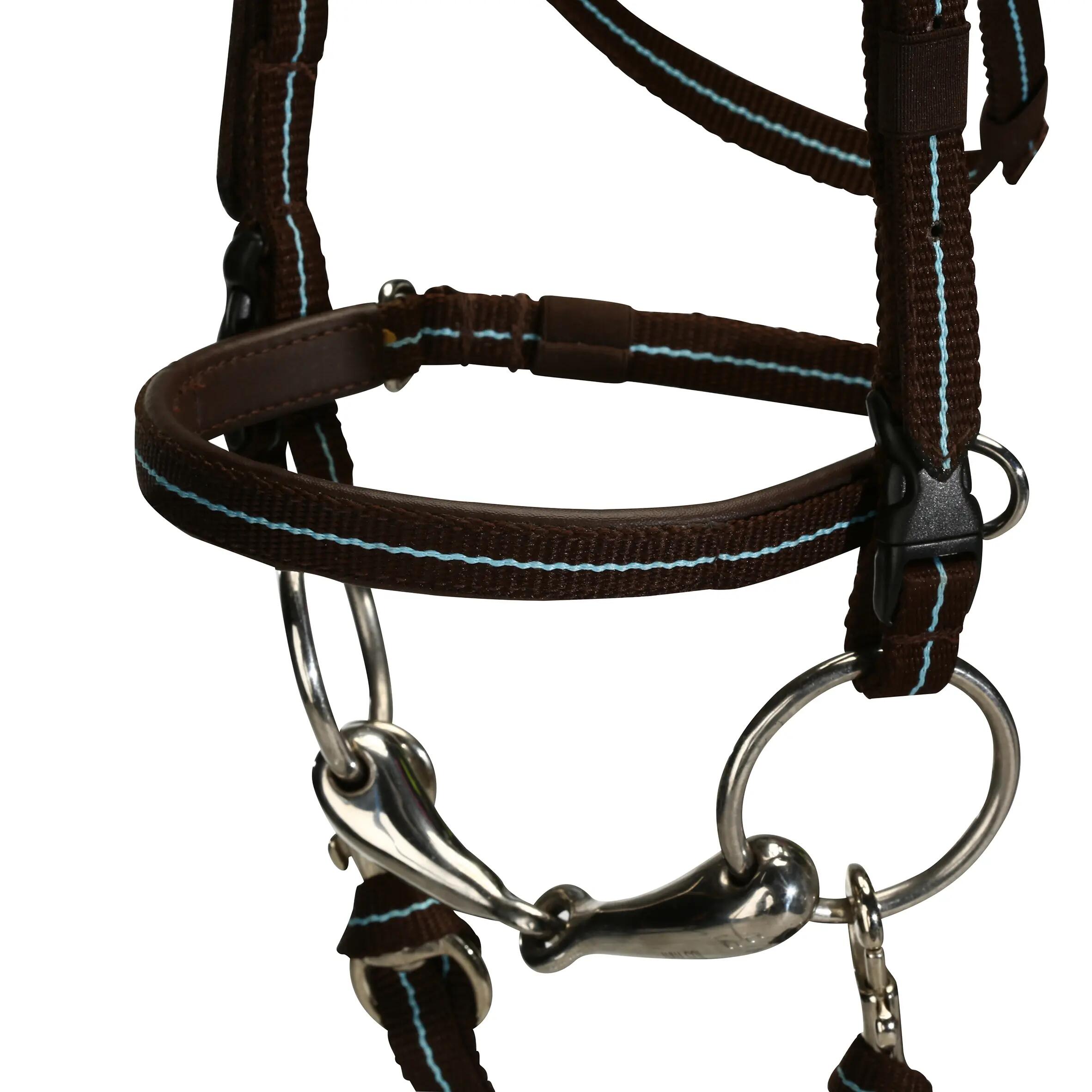 Initiation Horse Riding Pony Bridle + Reins - Brown/Sky Blue 4/14