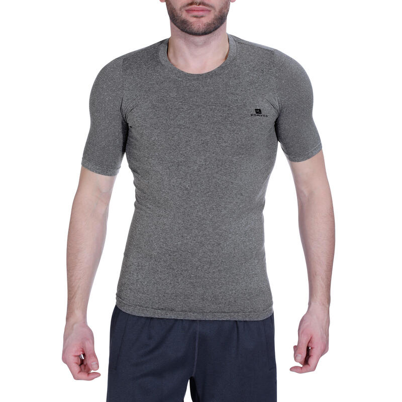 T-shirt compression fitness MUSCLE homme gris